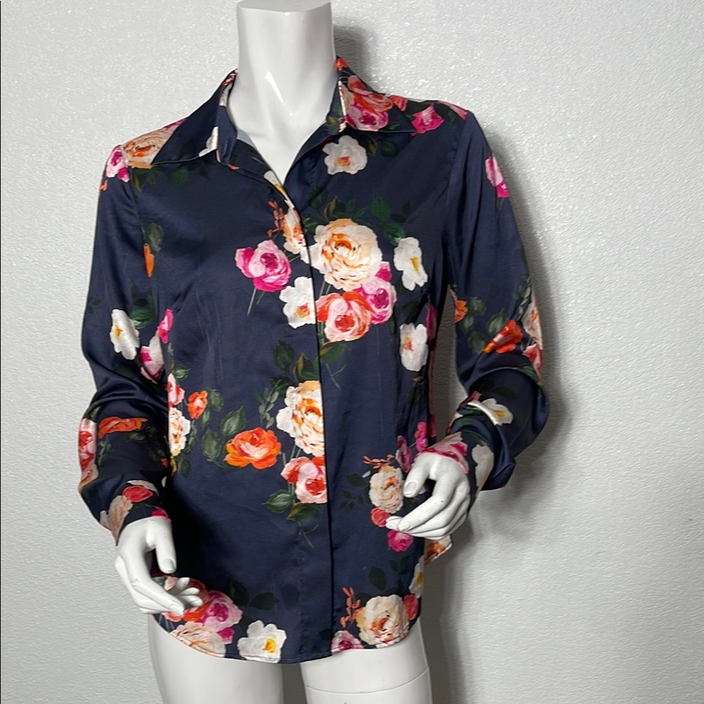 Alexia Designs Blue Button Down Shirt with Notched Collar and Buttoned Style